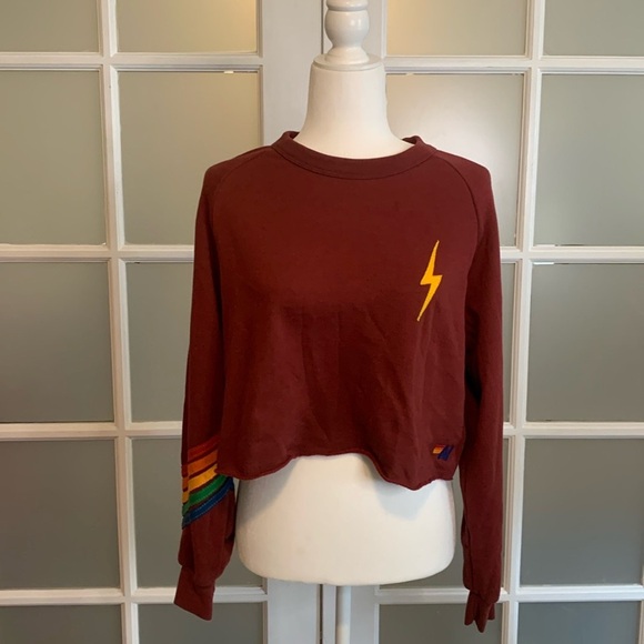 Aviator Nation Bolt 5 chevron cropped crew sweatshirt-size Medium - Picture 2 of 12